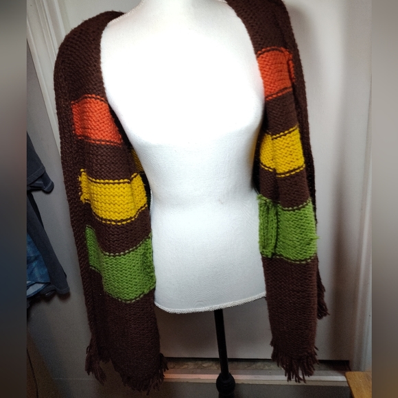 🏵️ vintage handmade knit shawl wrap boho hippie - Picture 8 of 14